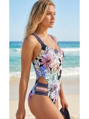 Joy Lab One piece Side straps Floral Swimsuit Multicolor Size L